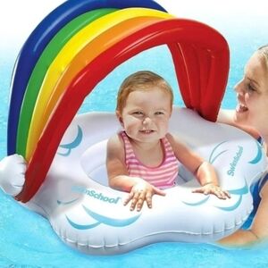 SwimSchool My Rainbow Baby Boat Float w/ Removable Canopy Infant Pool Float NEW